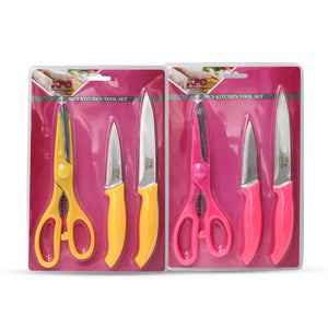 3pcs Kitchen Knife Set, paring knife, Multi-Purpose Scissor ，Sharp Kitchen Cutting  Set for Slicing,（pink , Yellow）