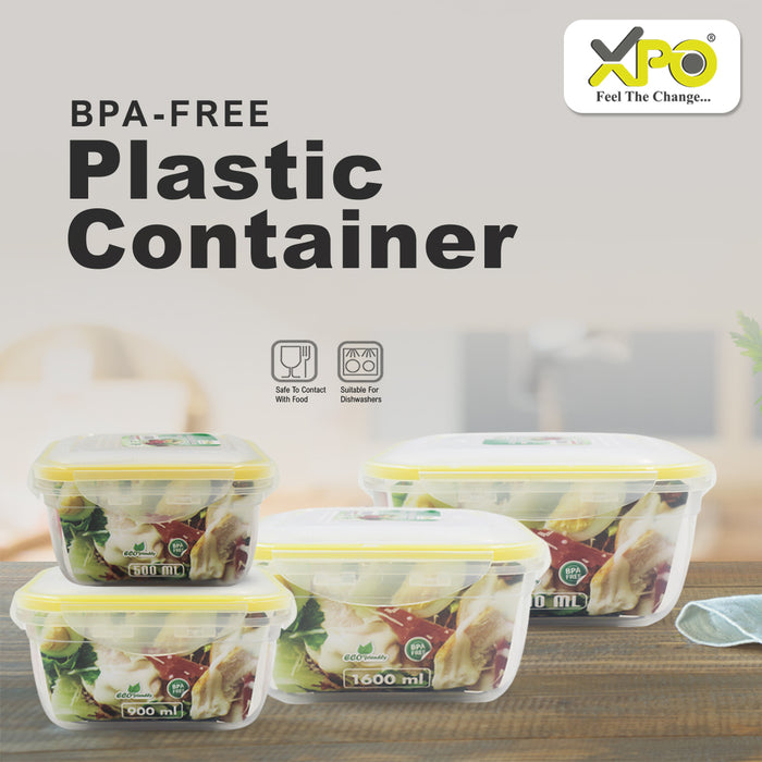 XPO Plastic Container l 4 Pcs Set l BPA Free , Microwave, Freezer, and Dishwasher Safe