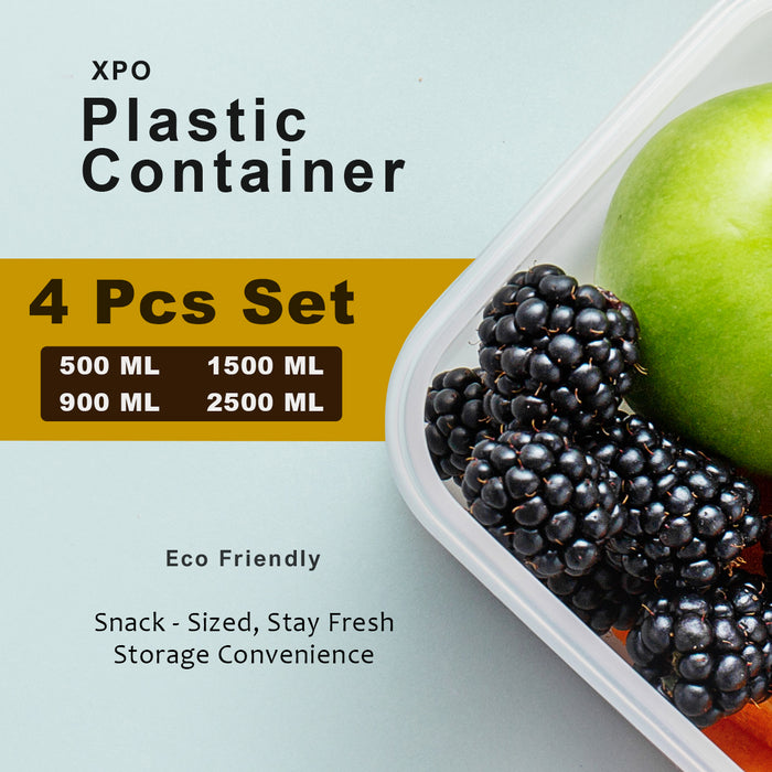 XPO Plastic Container l 4 Pcs Set l BPA Free , Microwave, Freezer, and Dishwasher Safe