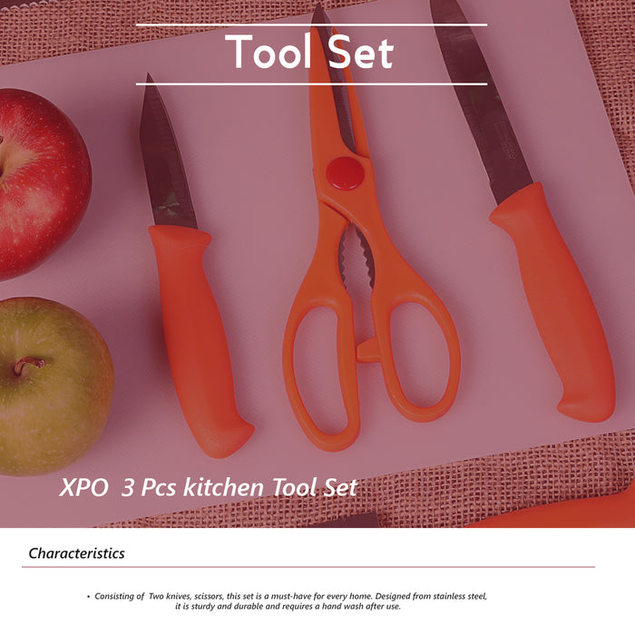 3pcs Kitchen Knife Set, paring knife, Multi-Purpose Scissor ，Sharp Kitchen Cutting  Set for Slicing,（pink , Yellow）
