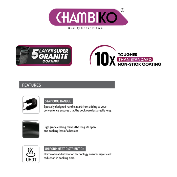 CHAMBIKO Nonstick 5-Layer Granite 10 Pcs Cookware Set