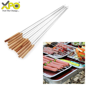 XPO Barbeque Skewers, Chromium Plated Steel with Wooden Handle, Pack of 12 (12, 42)