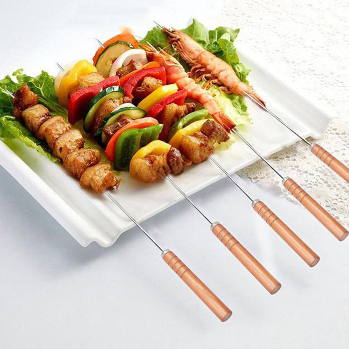 XPO Barbeque Skewers, Chromium Plated Steel with Wooden Handle, Pack of 12 (12, 42)