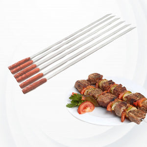 XPO Barbeque Skewers, Chromium Plated Steel with Wooden Handle, Pack of 12 (380mm)