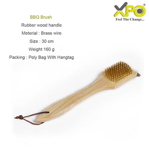 XPO Barbecue Cleaning Brush with Blade, Wooden Handle, Brass Wire Bristles, 30cm